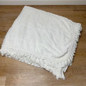 White Boho Fringe Throw Blanket